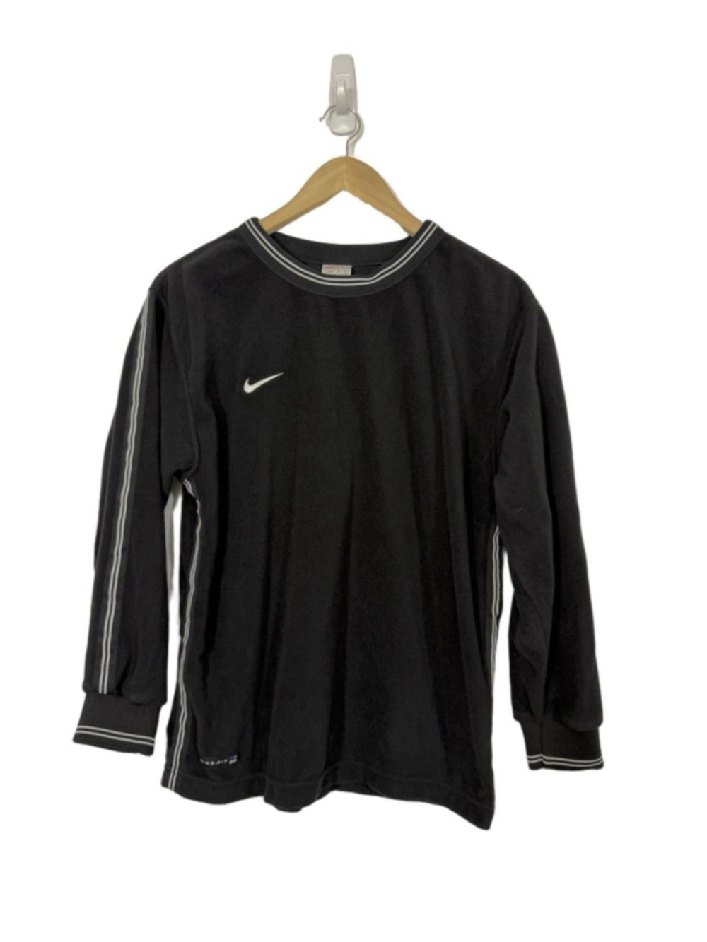 Vintage Nike Fit Pullover Sweatshirt Boys LG 14 Black Fleece 90s Raglan Swoosh